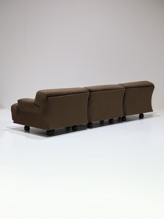 Image 1 of Cassina Fiandra Elements Sofa und Sessel, brauner Samt, 1970er Jahre