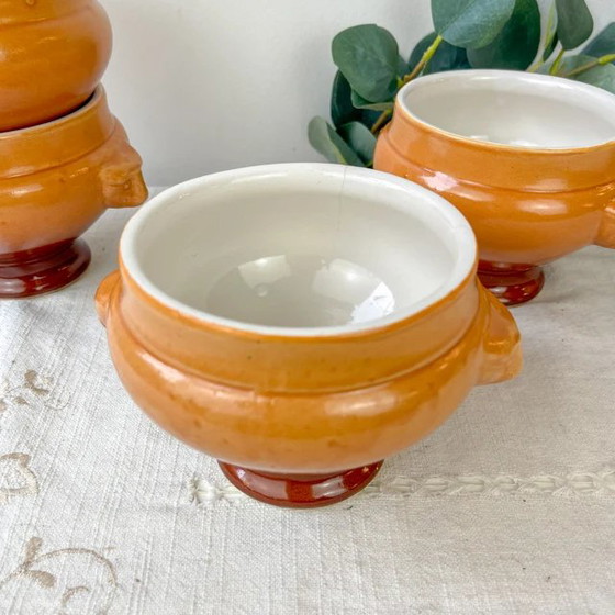 5 Ciotole Vintage Emile Henry Ceramica Testa Leone Zuppa Cipolle - Sfumatura Miele/Marrone, Francia - (photo 7 of 9)