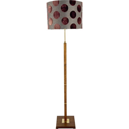 Vintage brass and wood floor lamp, Denmark 1960