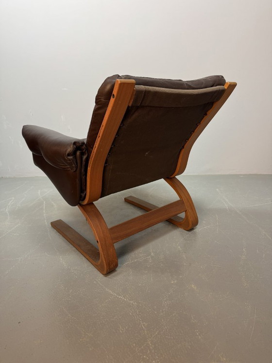 Image 1 of Sofá Kengu de tres plazas en cuero Rybo Rykken de diseño escandinavo de mediados de siglo, súper cómodo, década de 1960.