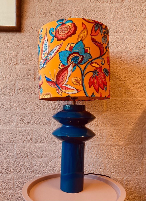 Lampe de table Paris - motif floral orange et bleu
