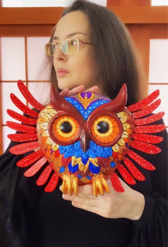 Image 1 of Fairytale owl. A unique figurine for the wall. Handmade by the artist