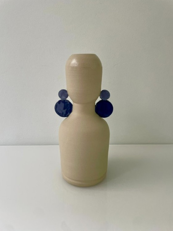 Image 1 of Dutch Design vase with blue accents - Potterie De Eekhoorn