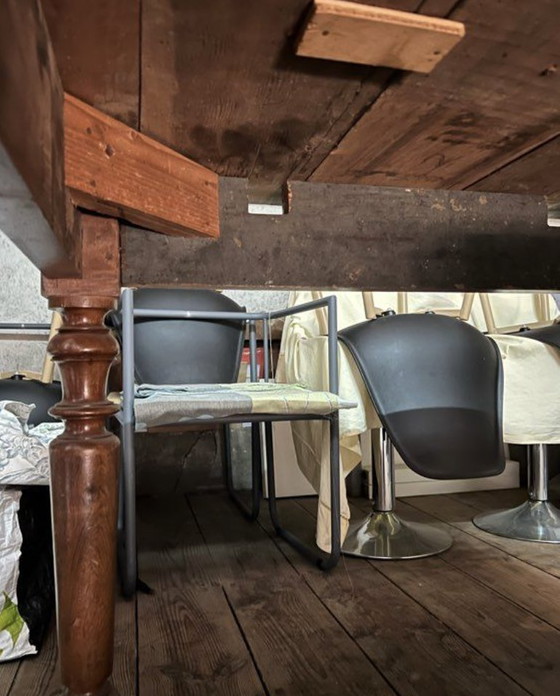 Image 1 of Grande table de ferme ancienne en bois massif – style rustique XIXe – pieds tournés - 181x100m