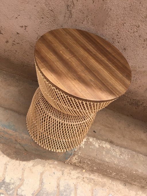 RATTAN NOMAD TABLE WITH WALNUT WOOD TOP