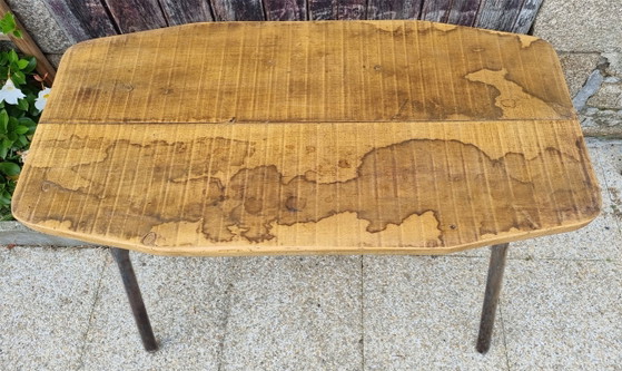 Image 1 of Kleine werkplaatstafel, onbewerkt hout, metaal, vintage, jaren 1950-1960