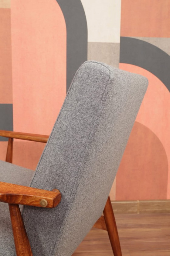Image 1 of Fauteuil Lounge Vintage en Tissu de Laine Graphite Design Mid-Century, 1960