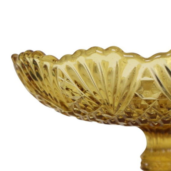 Frutero alto Art Déco color ámbar, cristal de la época de la Gran Depresión, 17 cm. – Accesorios de mesa (photo 6 of 13)