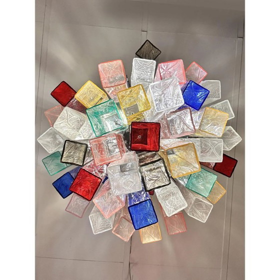 Image 1 of Hedendaagse veelkleurige kroonluchter van Murano-glas met "vierkante schors"-look