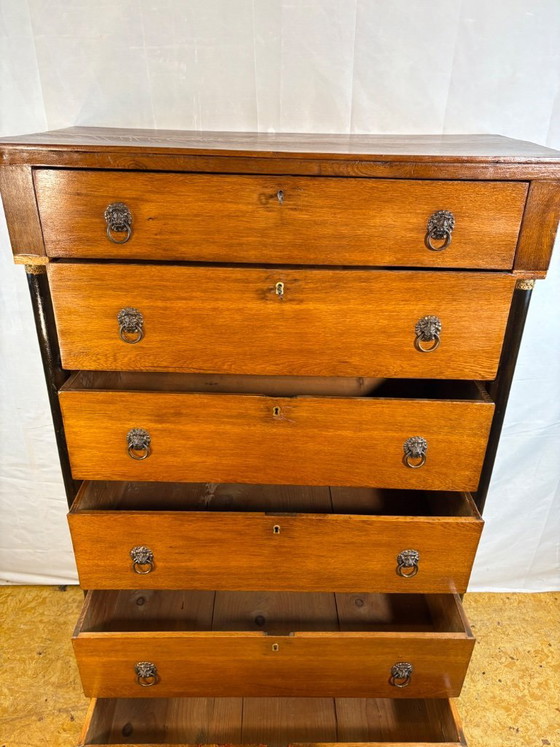 Image 1 of Antique Dutch Oak Empire Chiffonier Chest of Drawers ca1820  A striking and elegant antique Dutch Empire chiffonier chest of dra