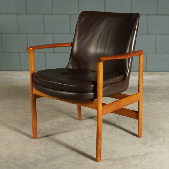 Fauteuils vintage – Ib Kofod Larsen – Fröscher – 1960 – Leather, Wood (photo 8 of 16)