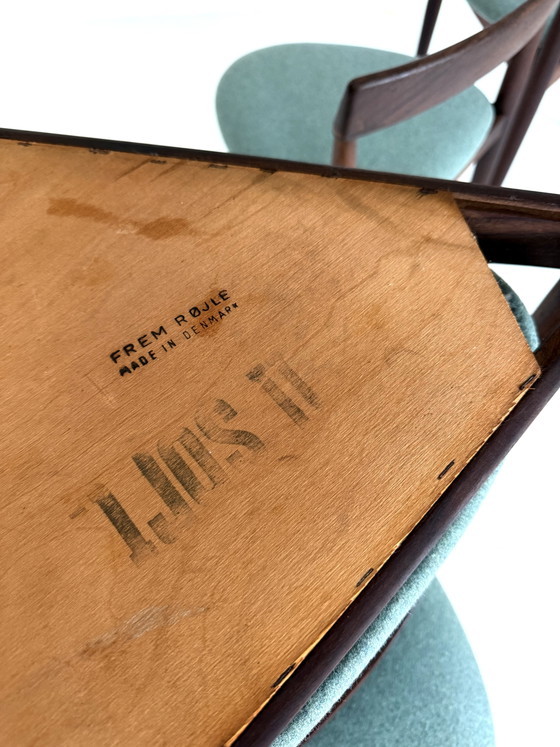 4x Restored ‘Roundette’ Dining chairs, Frem Rølje ‘60 – Wood, Wool (photo 11 of 15)