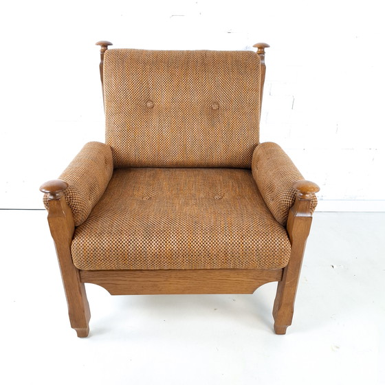 Image 1 of Vintage fauteuil brutalist Deens design hout stof jaren 70
