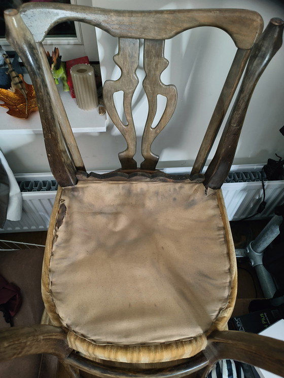 Image 1 of Art Deco wooden chairs with green velvet upholstery, 2x