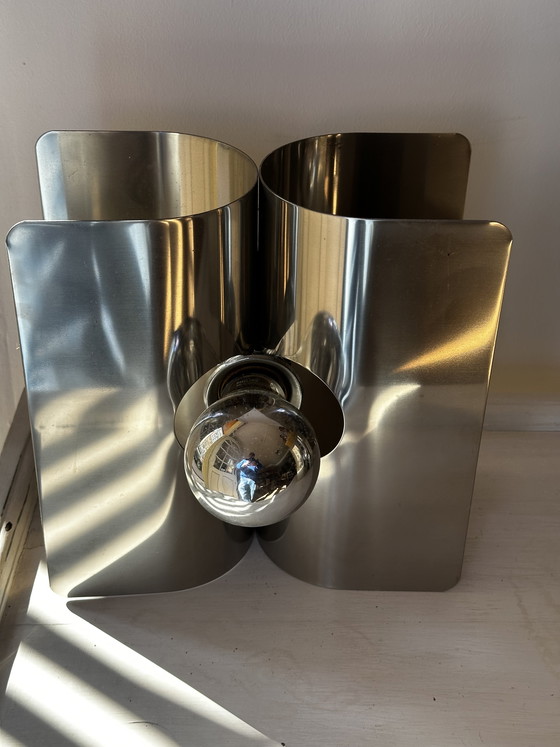 Image 1 of Paire d’appliques Harvey Guzzini Italie - Metal Chromé - Space Age années 70