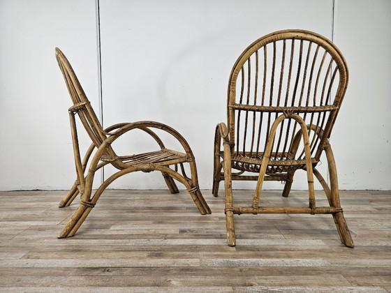 Poltrone vintage in rattan, set di quattro, Sedie da giardino, Marrone (foto 7 di 15)
