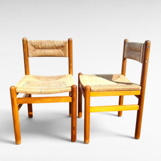Paar Vintage Design Grenen En Biezen Stoelen, Jaren 70 – Eetkamerstoelen, Wicker (photo 5 of 18)