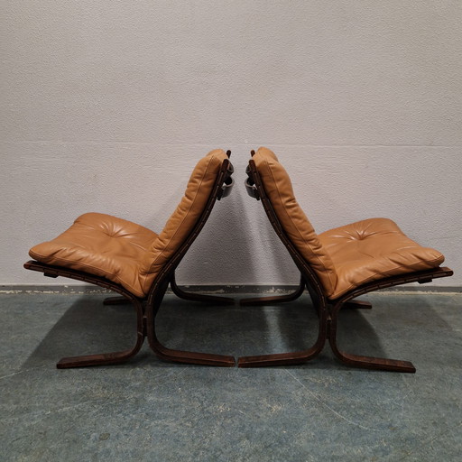 Set Ingmar Relling Siësta Chair Sedie Poltrona vintage in pelle cognac Westnova anni '60/'70