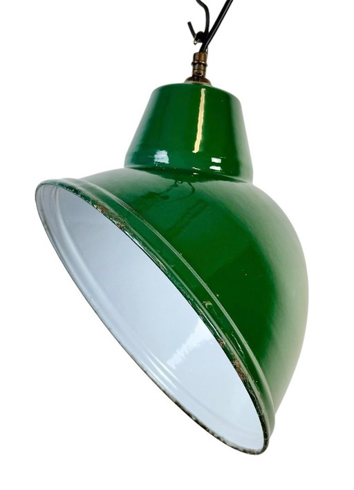 Industrial British Green Enamel Factory Pendant Lamp, 1960s