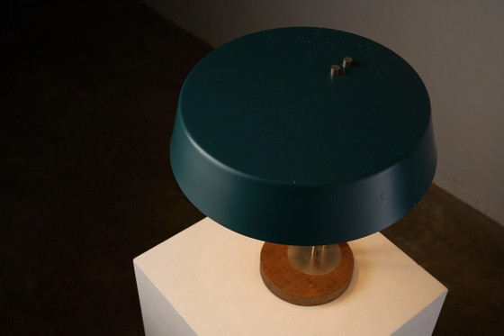 Mid-Century Modern Petrol Green Metal and Wood Table Lamp, Germany, Aluminium, Mid Century Modern (photo 10 of 10)