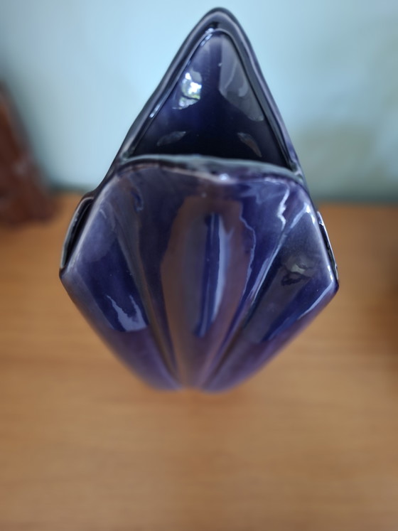 Image 1 of Large Sculptural Postmodern Ceramic Vase in Deep Violet Glaze – 35 cm