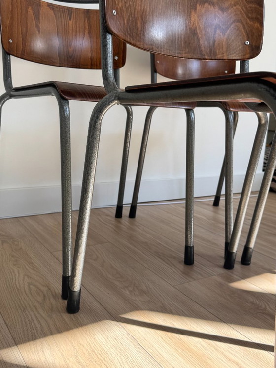 Vintage Industrial Plywood TH-Delft W.H. Gispen Chairs (Set of 4) – Dining chairs, polished steel (photo 6 of 11)