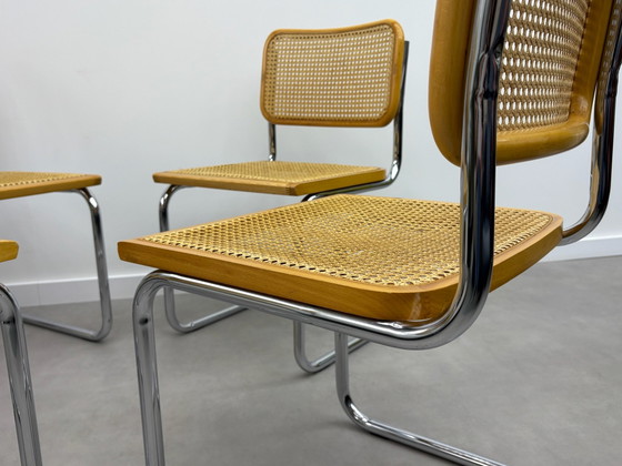 Lot de 4 chaises tubulaires Cesca en cannage, Chaises de salle à manger, Chrome, Rotin, Marron (photo 10 sur 15)
