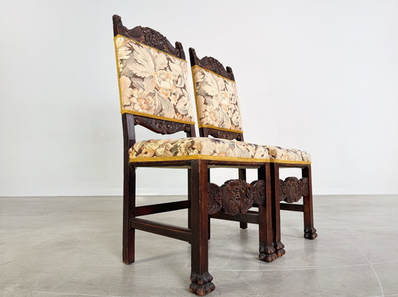 Image 1 of Original set de 2 chaises néo-baroques bois antique sculpture florale