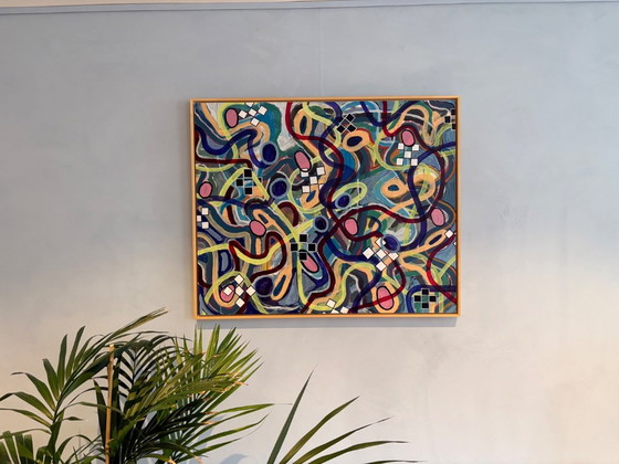 Pittura astratta con linee e forme colorate, Dipinti e disegni, Tela, Legno, Multicolore, Abstract (foto 5 di 7)