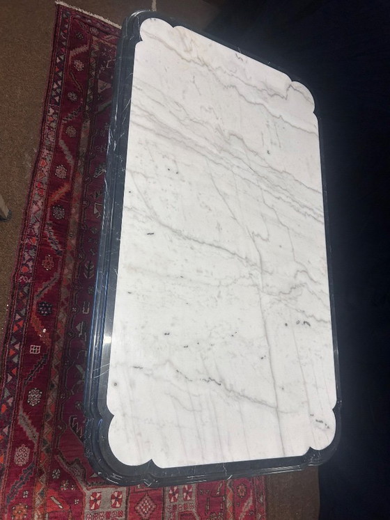Image 1 of Black and white Hollywood marble table, Regency seventies