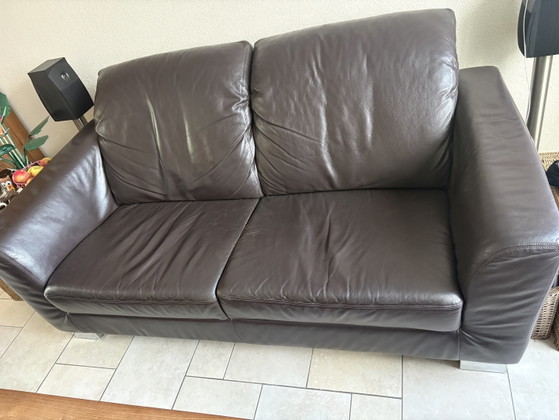 2,5 Zits Bank Montel Bruin Echt Leer Met Verstelbare Rugleuning – Banken, Leather, Metal (photo 7 of 12)