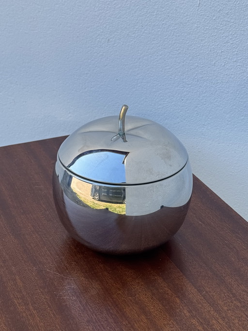 Cubitera plateada con forma de manzana de los años 70
