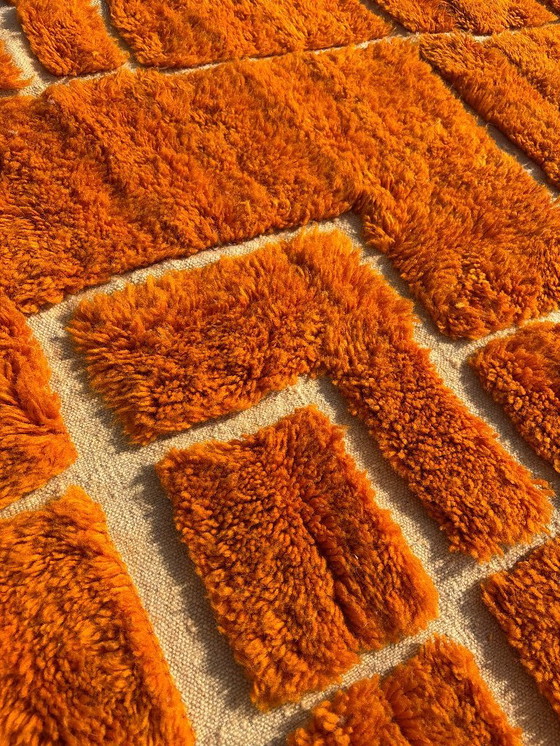 Image 1 of Oranje Marokkaans wollen tapijt 200x300 cm- Handgemaakt geometrisch tapijt - Eigentijds Berber tapijt