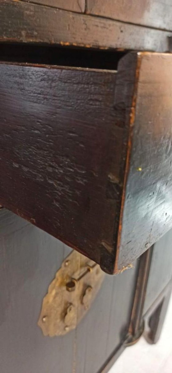 Image 1 of Vintage black lacquered and brass cabinet 