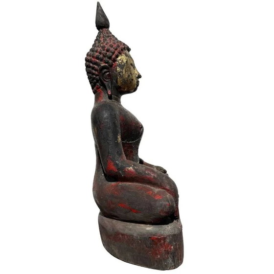 Antique Burmese Buddha - Teak Wood & Gold Leaf - 29cm – Sculpture (photo 3 of 12)