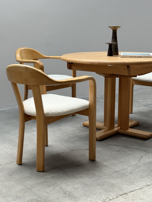 DINING TABLE ROUND EXTENDABLE SOLID MAPLE WOOD & 4 CHAIRS SHEEP TEAM 7