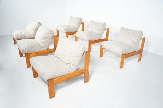 Image 1 of Chaises Mid Century Modern, Italie, 1960S - Bois de pin, tapisserie neuve - Vendues par paire