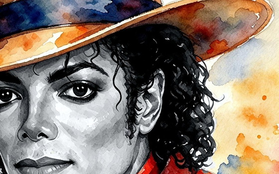 Pop Art Watercolor Painting - Michael Jackson The King of Pop (80x60 Cm), Lithographs & prints, Wood, Other (photo 2 of 8)