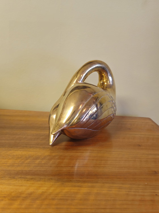 Image 1 of Vintage Zware Messing Zwanen Zwaan Vogels Beelden