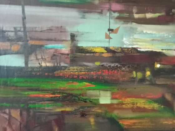Pintura al óleo original Paisaje urbano abstracto – Pinturas y dibujos, Canvas (photo 8 of 11)