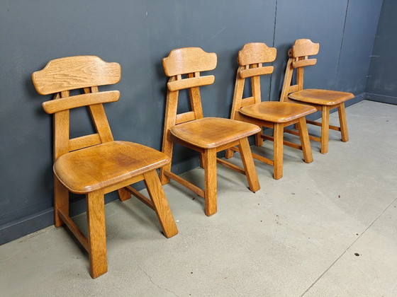 Image 1 of Niederländische brutalistische Eichenstühle, 1960er Jahre