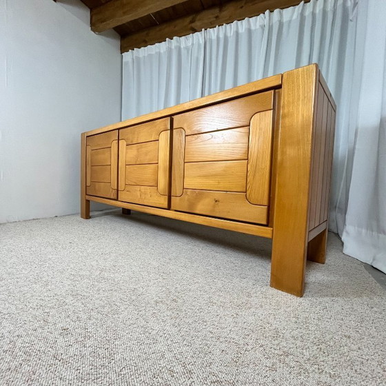 Image 1 of Large French sideboard in solid elm, 1970, attributed to the Chauvin Workshop