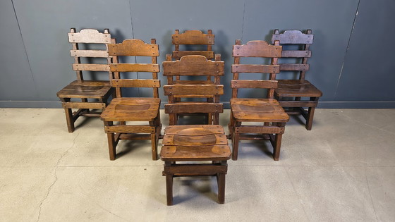 Image 1 of Vintage brutalistische eetkamerstoelen, set van 6 - jaren 60