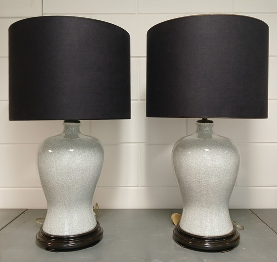 Image 1 of 2 lampade da tavolo cinesi con vetri craquelé