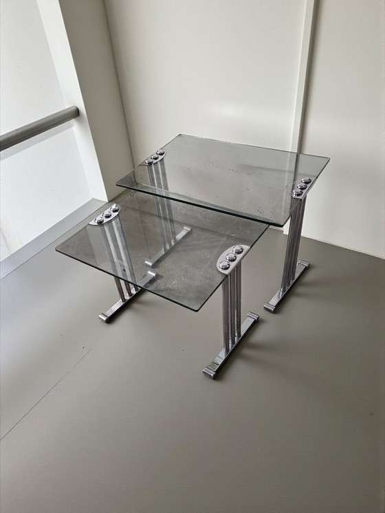 Image 1 of Tavolino da caffè in vetro cromato, set da 2 pezzi Vintage Space Age