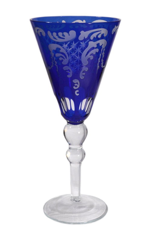 Set aus 4 großen Stielgläsern mit kobaltblauem Muster und mattiertem Glas, 10 x 24 cm – glazen karaffen (photo 2 of 10)