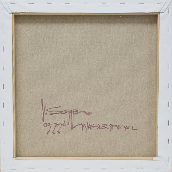 Image 1 of Peinture représentant un reflet dans l'eau, pièce unique peinte à la main, nature, paysage, peinture acrylique 40x40cm