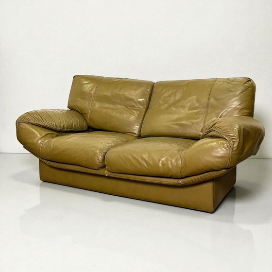 Image 1 of Divano e poltrona vintage in pelle verde oliva Henry Sooner, 1970-80