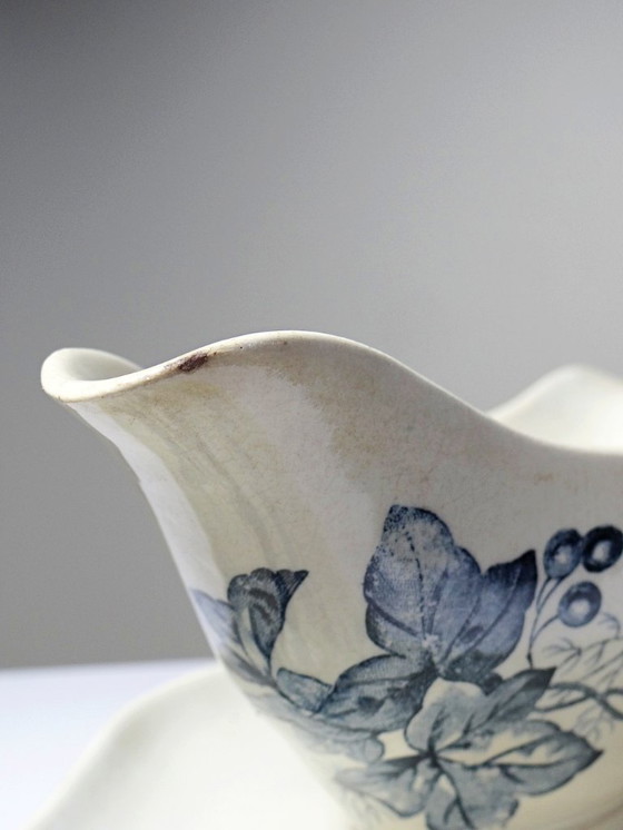 Image 1 of Antique Longwy earthenware gravy boat, late 19th-early 20th century