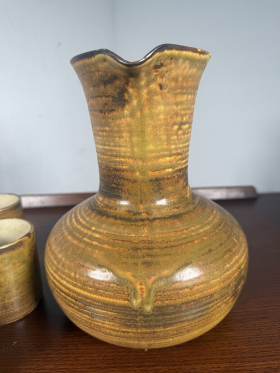 Image 1 of Aardewerk Brutalist Water of Wijnkaraf met Bekers Vintage